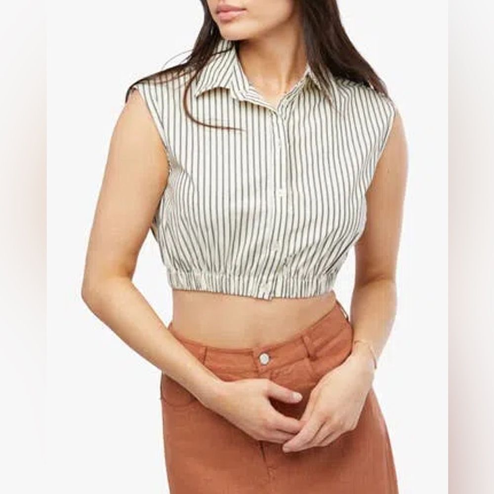 NWT We Wore What Sleeveless Popover Striped Shirt   “Antique White Multi “ Med
